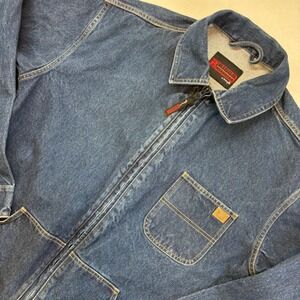 Riggs Workwear by Wrangler Men's Blue Denim Jacket Full Zip Pockets Work Coat XL